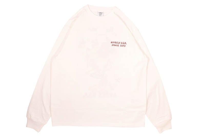 AVIREX DRAGON&CHERRY BLOSSOMS SOUVENIR L/S T-SHIRT (783-6130004-030:WHITE)