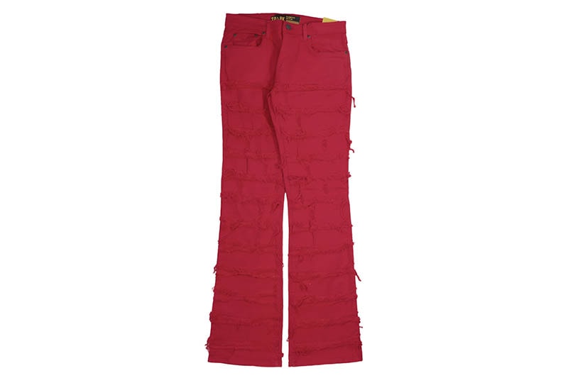 SPARK STRETCH STACKED TWILL PANTS WITH FRAYED PATCH (S3016T:RED)