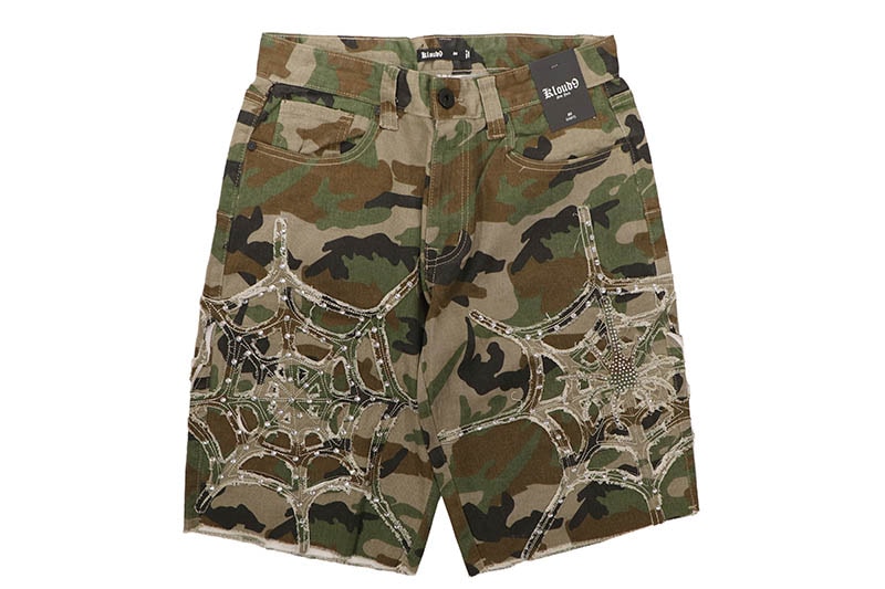 KLOUD9 SPIDER RHINESTONE CAMO SHORTS (S26130:WOODLAND CAMO)
