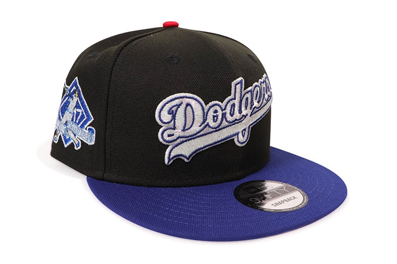 NEW ERA LOS ANGELES DODGERS 9FIFTY SNAPBACK CAP (50/50 SIDE PATCH/GREY UNDER VISOR/BLACK DARK ROYAL)