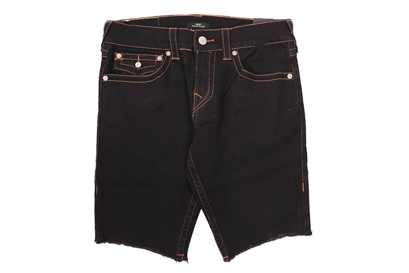 USA製 TRUE RELIGION ブラックデニムショーツ TRUE RELIGION RICKY FRAYED HEM FLAP SHORT (110237:BODY RINSE BLACK