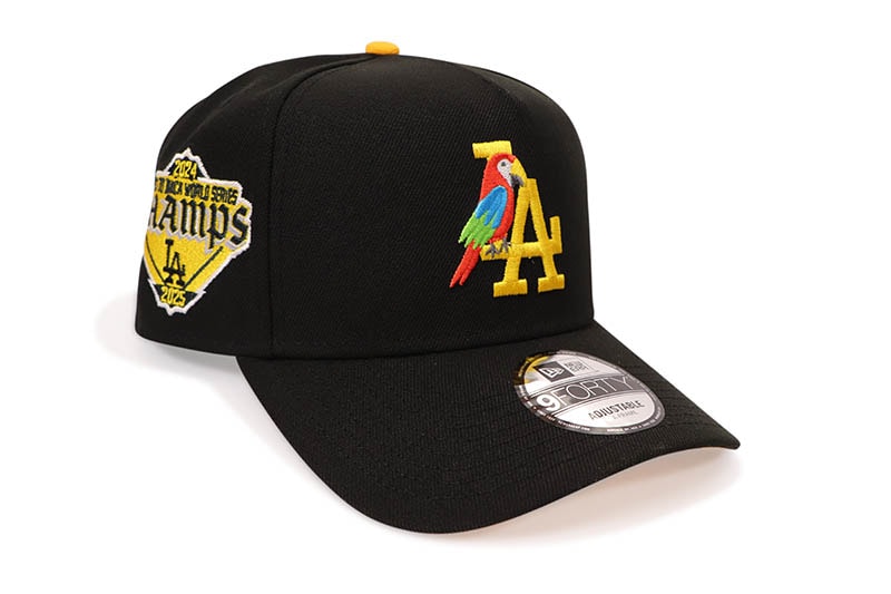 NEW ERA LOS ANGELES DODGERS 9FORTY AF ADJUSTABLE CAP (BACK TO BACK WORLD SERIES SIDE PATCH/GOLD UNDER VISOR/BLACK)
