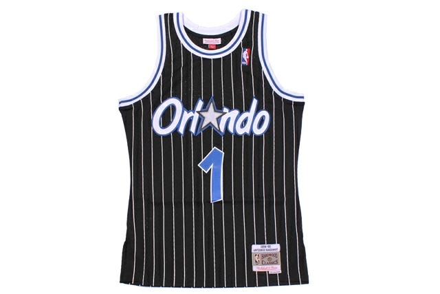 MITCHELL & NESS SWINGMAN JERSEY (ORLANDO MAGIC/ALTERNATE/ANFERNEE HARDAWAY/#1/1994-95:BLACK&WHITE STRIPE) SMJYGS18190-OMABLCK94AHA