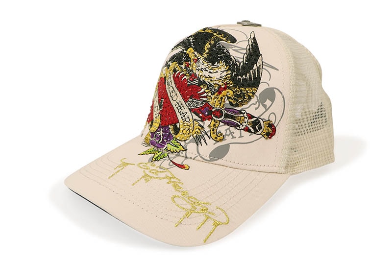 ED HARDY RHINESTONE EAGLE TRUCKER HAT (IVORY) EHH0001-37RS