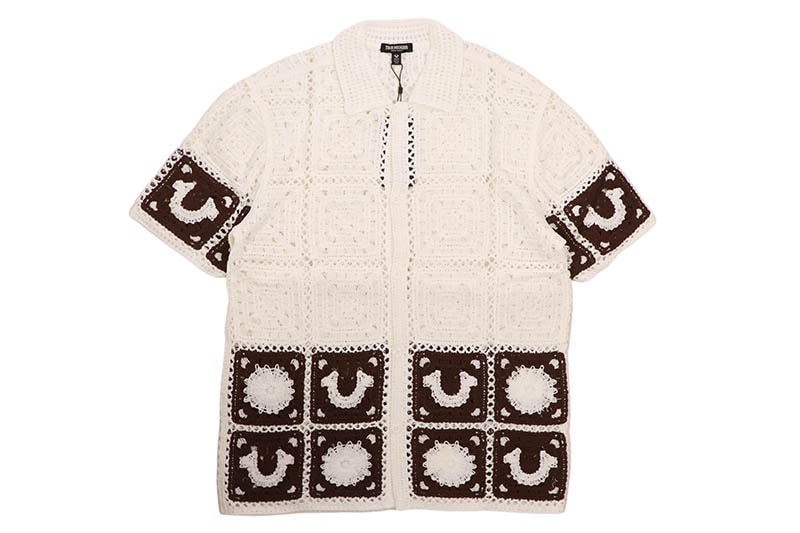 TRUE RELIGION LOGO CROCHET KNIT SHIRT (110749:WINTER WHITE)