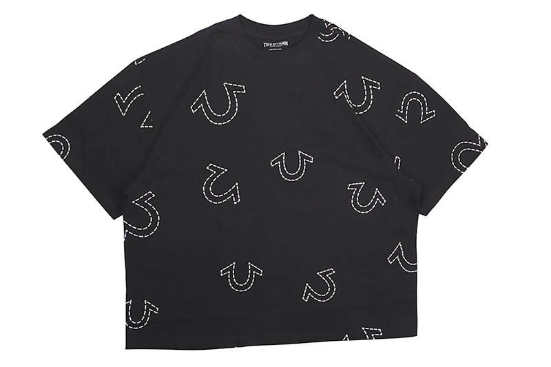 TRUE RELIGION HORSESHOE PRINT LOGO HEAVYWEIGHT OVERSIZED TEE (110224:BLACK)