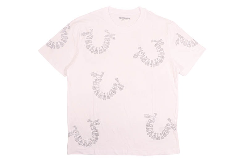 TRUE RELIGION WARPED LOGO RHINESTONE HEAVYWEIGHT TEE (110750:WHITE)