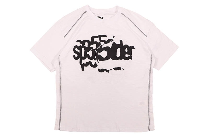 SP5DER WHITE CONTRAST STITCH SLUB T-SHIRTS