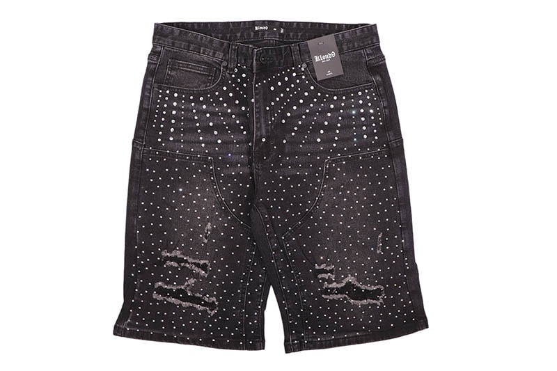 KLOUD9 RHINESTONE DOUBLE KNEE SHORTS (S26136:WASHED BLACK)