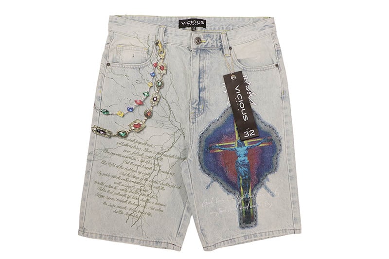VICIOUS GRAPHIC DENIM SHORTS (VC1210:LIGHT TINT)
