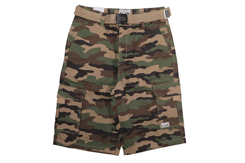 PRO CLUB COTTON TWILL CARGO SHORTS WITH BELT (GREEN CAMO) 166