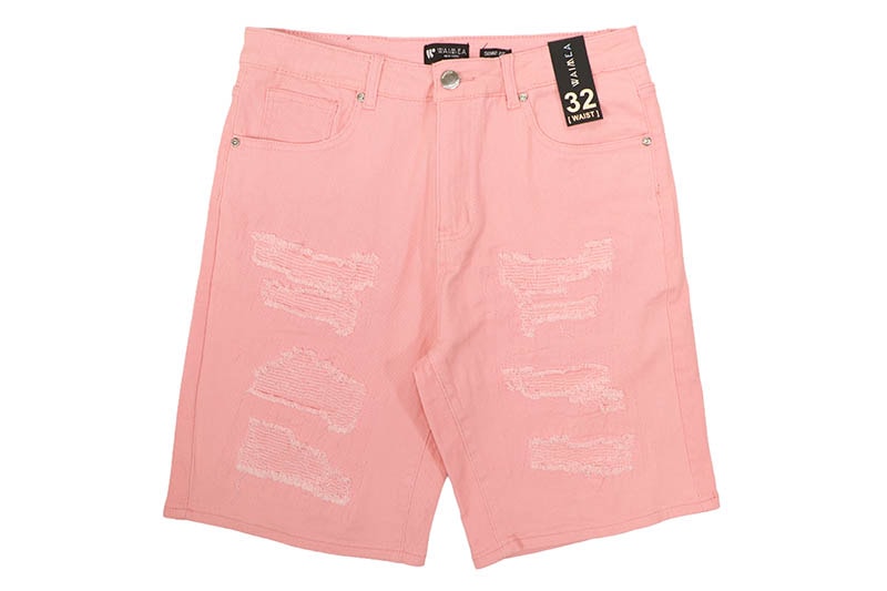 WAIMEA RIPPED SKINNY FIT DENIM SHORTS (AOM7562T:PINK)