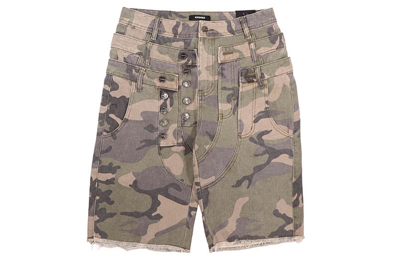 KINDRED 3 LAYER DENIM SHORTS (KD2249S:GREEN CAMO)
