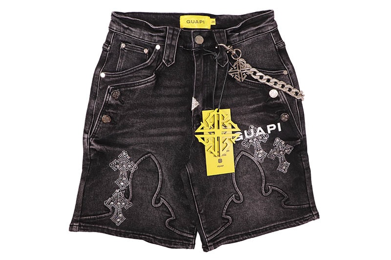 GUAPI OBSIDIAN BLACK FADED CROSS DENIM SHORTS (834BFCDS) | Brand