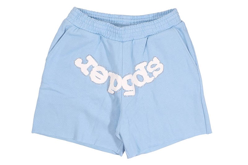 SP5DER OG WEB RHINESTONE SWEAT SHORTS (SKY BLUE)