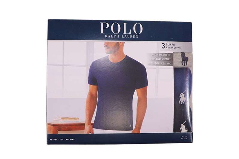 POLO RALPH LAUREN SLIM FIT COTTON CREWS 3PCS (NSCNP3-U2O:ANDOVER HEATHER/BALI BLUE/CRUISE NAVY)