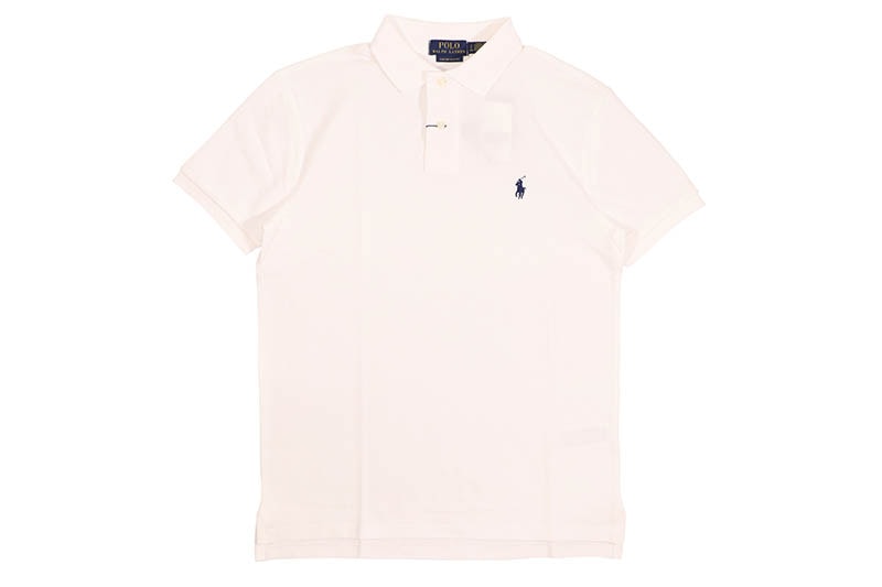 POLO RALPH LAUREN CUSTOM SLIM FIT ICONIC MESH POLO SHIRT (710666998002:WHITE/NAVY)