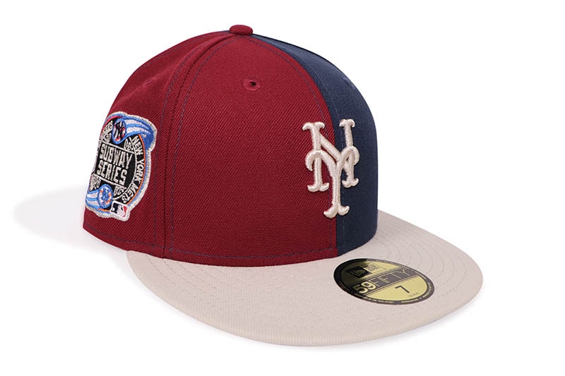 NEW ERA NEW YORK METS 59FIFTY FITTED CAP (2000 SUBWAY SERIES CUSTOM SIDE PATCH/LIGHT GREY UNDER VISOR/BURGANDY PINWHEEL STONE)