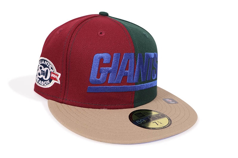 NEW ERA X JAE TIPS NEW YORK GIANTS 59FIFTY FITTED CAP (80TH SEASON CUSTOM SIDE PATCH/LAVENDER UNDER VISOR/BURGANDY PINWHEEL CAMEL) 
