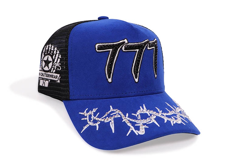 HUDSON OUTERWEAR V2 DIAMOND 777 SUEDE TRUCKER HAT (CD0366:BLUE)