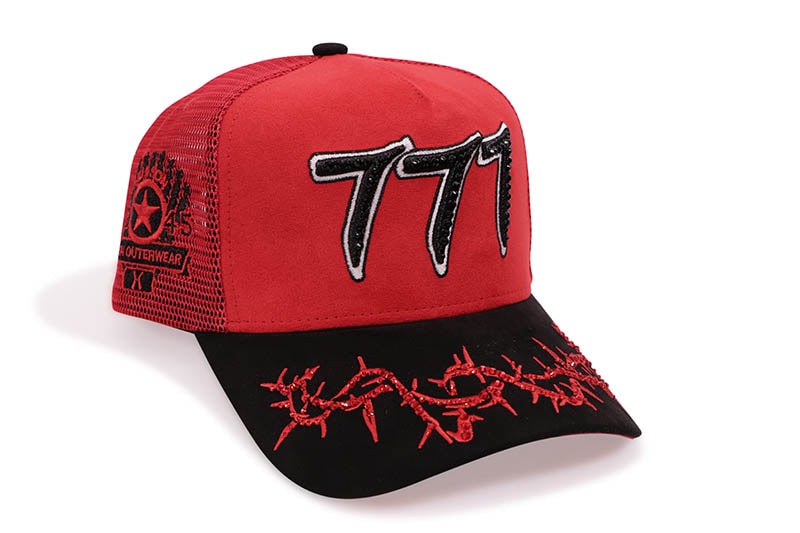HUDSON OUTERWEAR V2 DIAMOND 777 SUEDE TRUCKER HAT (CD0541:RED/BLACK)