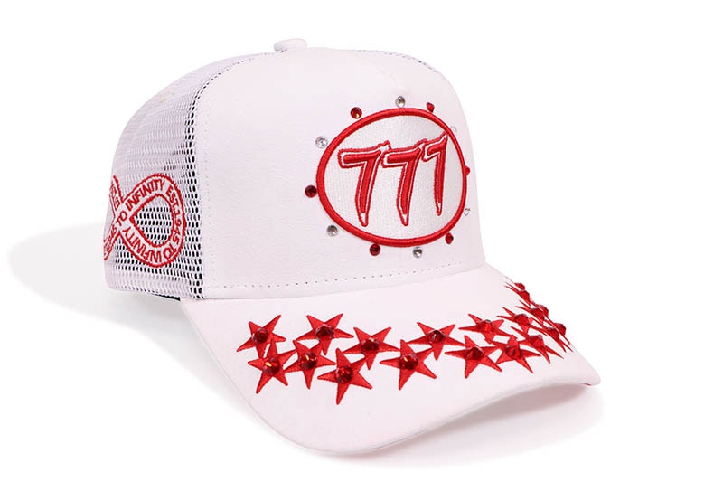 HUDSON OUTERWEAR DIAMOND 777 SUEDE TRUCKER HAT (CD0346:WHITE/RED)