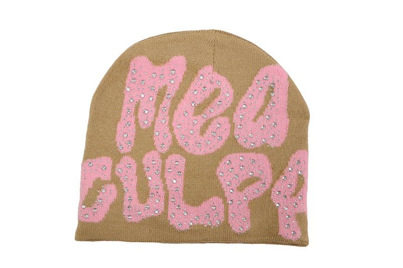 MEA CULPA Y2K RHINESTONE BEANIE (KHAKI PINK)