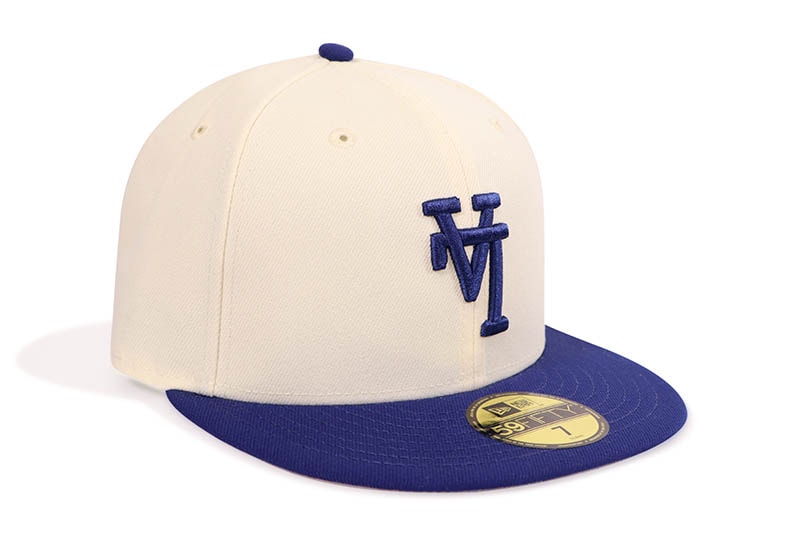 NEW ERA LOS ANGELES DODGERS UPSIDE DOWN 59FIFTY FITTED CAP (CHROME WHITE/DARK ROYAL) 14745160