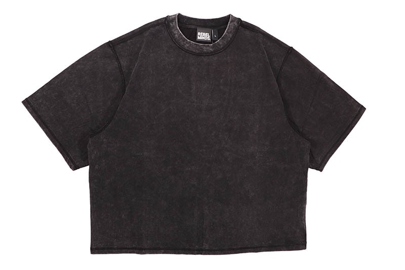 REBEL MINDS MINERAL WASHED CROPPED TEE (100-112:CHARCOAL)