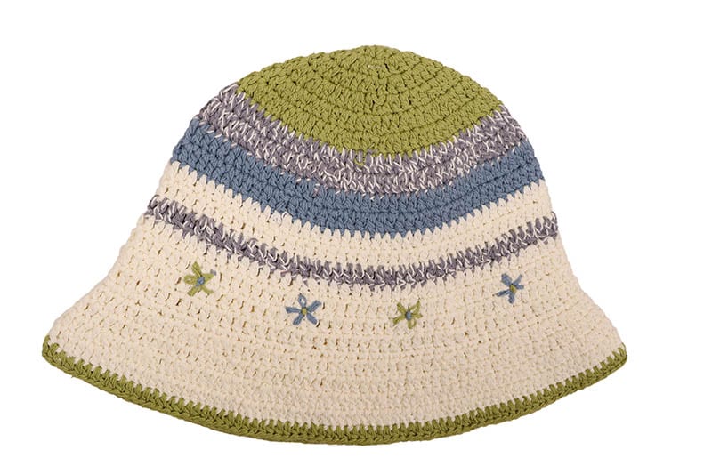 CROCHET HAT (H-25338:GREEN NAVY WHITE)