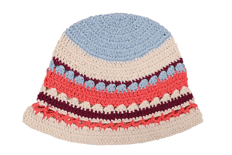 CROCHET HAT (H-25151:SKY OFF WHITE CORAL PINK)