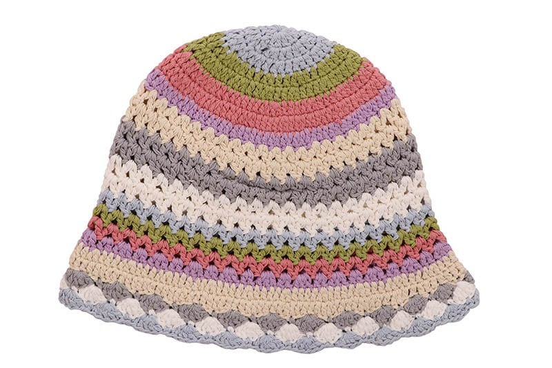 CROCHET HAT (H-25343:SKY GREEN PURPLE OFF WHITE GREY)