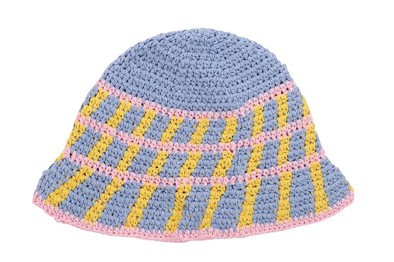 CROCHET HAT (H-25336:SKY BLUE PINK YELLOW)
