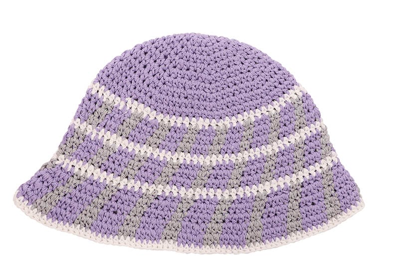 CROCHET HAT (H-25336:PURPLE GREY WHITE)