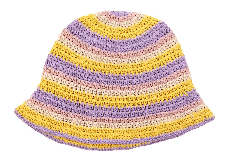 CROCHET HAT (H-25149:YELLOW PURPLE OFF WHITE)