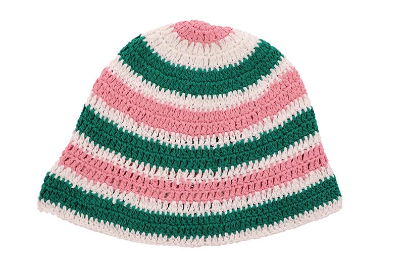 CROCHET HAT (H-25337:PINK WHITE GREEN)