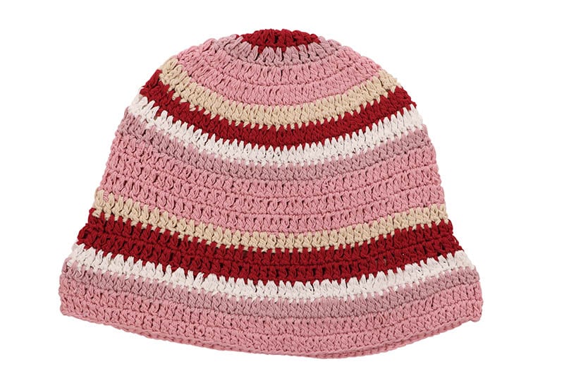 CROCHET HAT (H-25337:PINK BURGANDY CREAM WHITE)