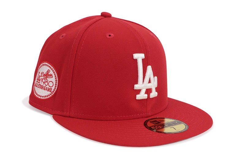 NEW ERA LOS ANGELES DODGERS 59FIFTY FITTED CAP (1980 ALL STAR GAME CUSTOM SIDE PATCH/GREY UNDER VISOR/SCARLET) 70945476