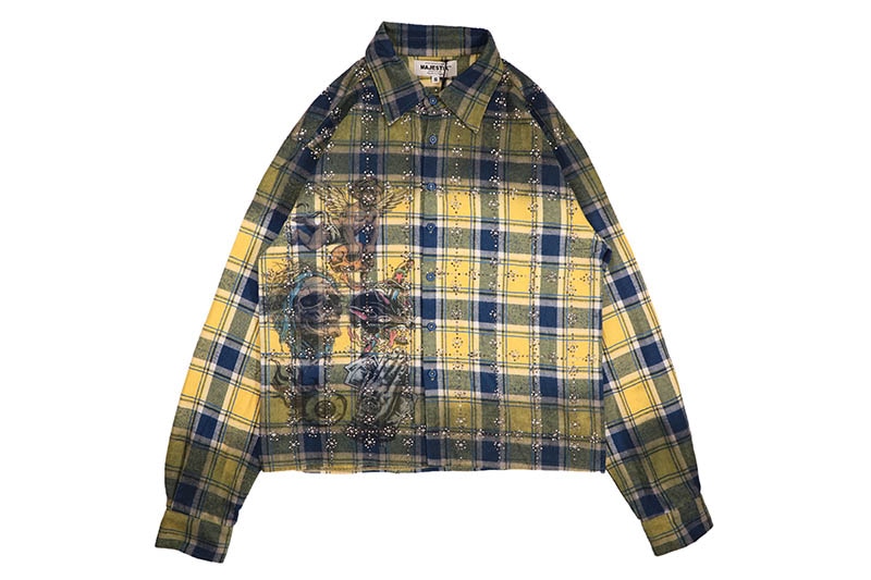 MAJESTIK RHINESTONE FLANNEL SHIRT (SH-2682:YELLOW)