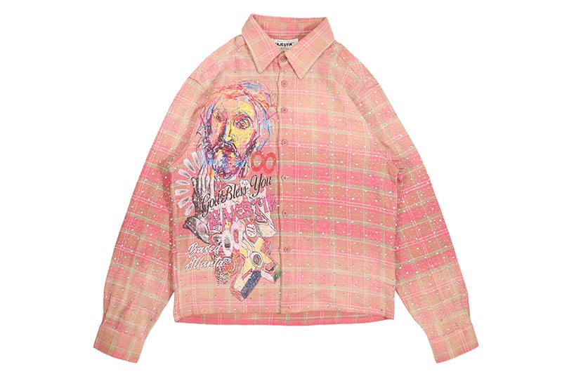 MAJESTIK RHINESTONE FLANNEL SHIRT (SH-2683:LIGHT PINK)