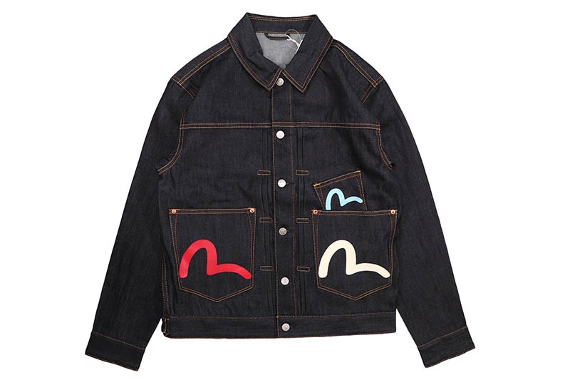 EVISU SEAGULL PRINT AND MULTI-POCKET RELAX FIT DENIM JACKET