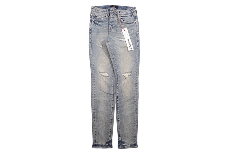PURPLE BRAND STRETCH SKINNY LOW RISE JEAN (P001-CRLR525:WORN INDIGO SLASHED PAINT)