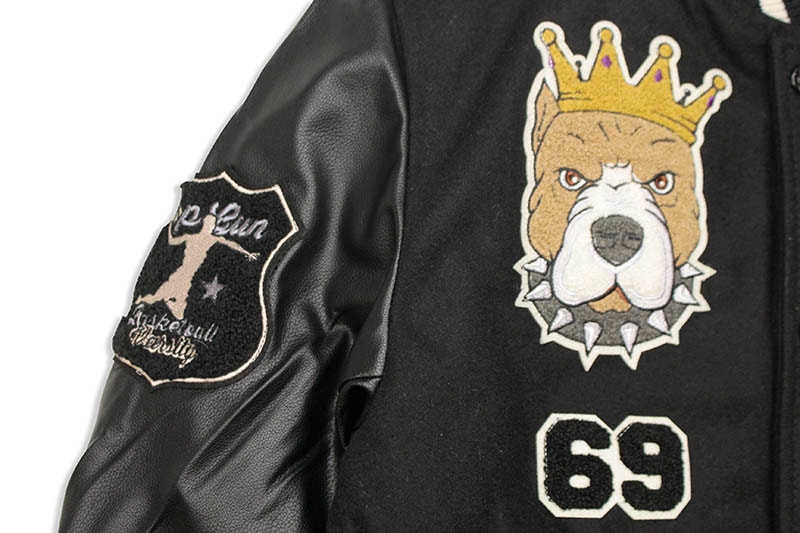 TOP GUN KING WOOL-PU VARSITY JACKET (TGJ1939/BLACK)