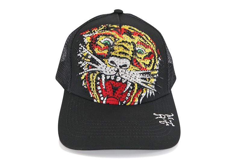 ED HARDY RHINESTONE TIGER TRUCKER HAT (BLACK) EHH0001-1RS