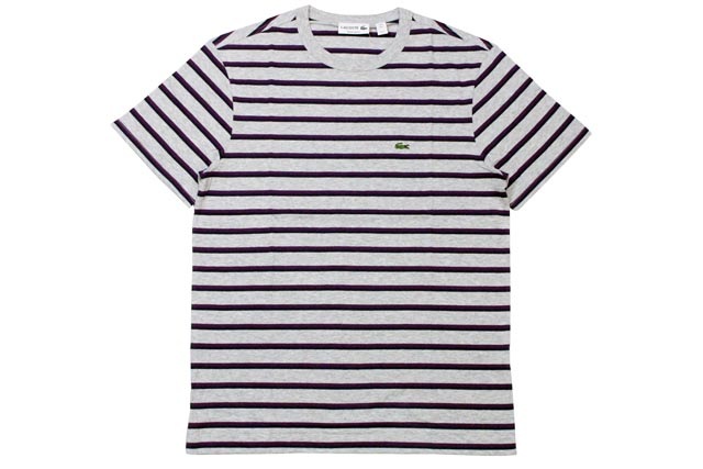 LACOSTE JERSEY STRIPED CREWNECK T-SHIRTS(TH6583 51/OR5:GREY��PURPLE��NAVY)