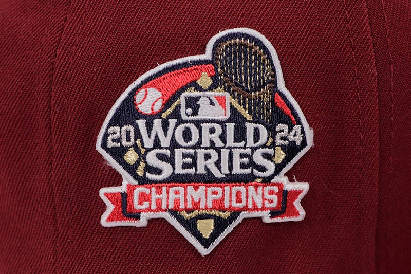 NEW ERA LOS ANGELES DODGERS 59FIFTY FITTED CAP (2024 WORLD SERIES CHAMPIONS SIDE PATCH/GREY UNDER VISOR/BURGUNDY)