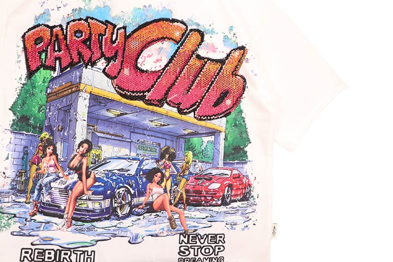 BKYS PARTY CLUB CROPPED RHINESTONE TEE (T1460:WHITE) | Brand,OTR