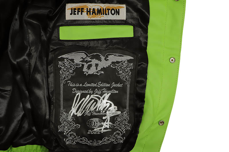 JEFF HAMILTON NBA COLLAGE VEGAN LEATHER JACKET NBA-201 (LIME