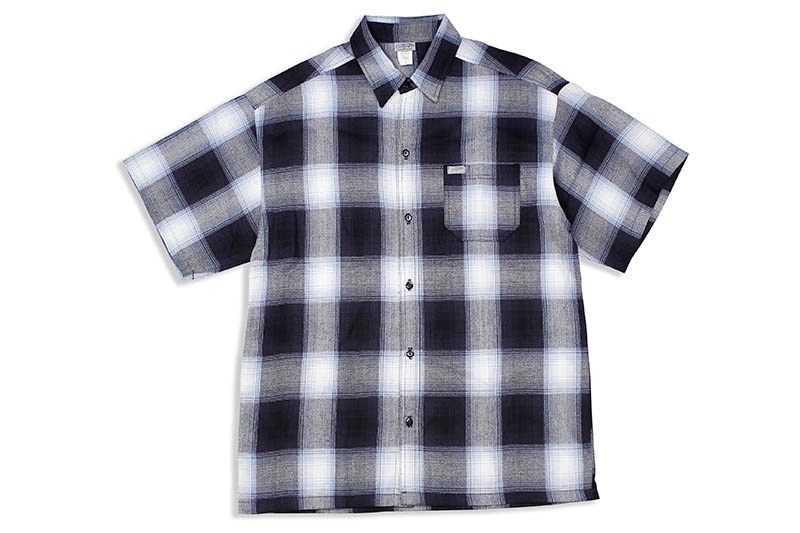 CALTOP PLAID FLANNEL SHORT SLEEVE SHIRT (#2000:NAVY/SKY BLUE)