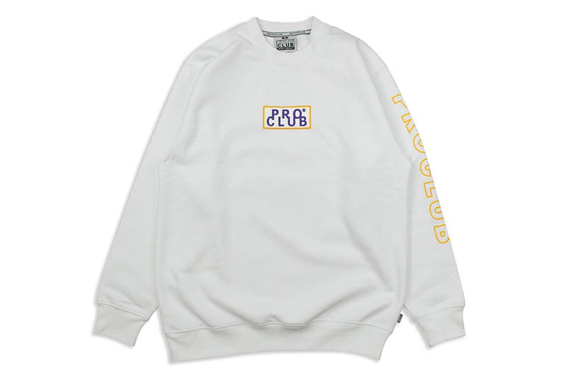 PRO CLUB HEAVYWEIGHT CUSTOM BOX LOGO CREWNECK FLEECE SWEATSHIRT (WHITE)